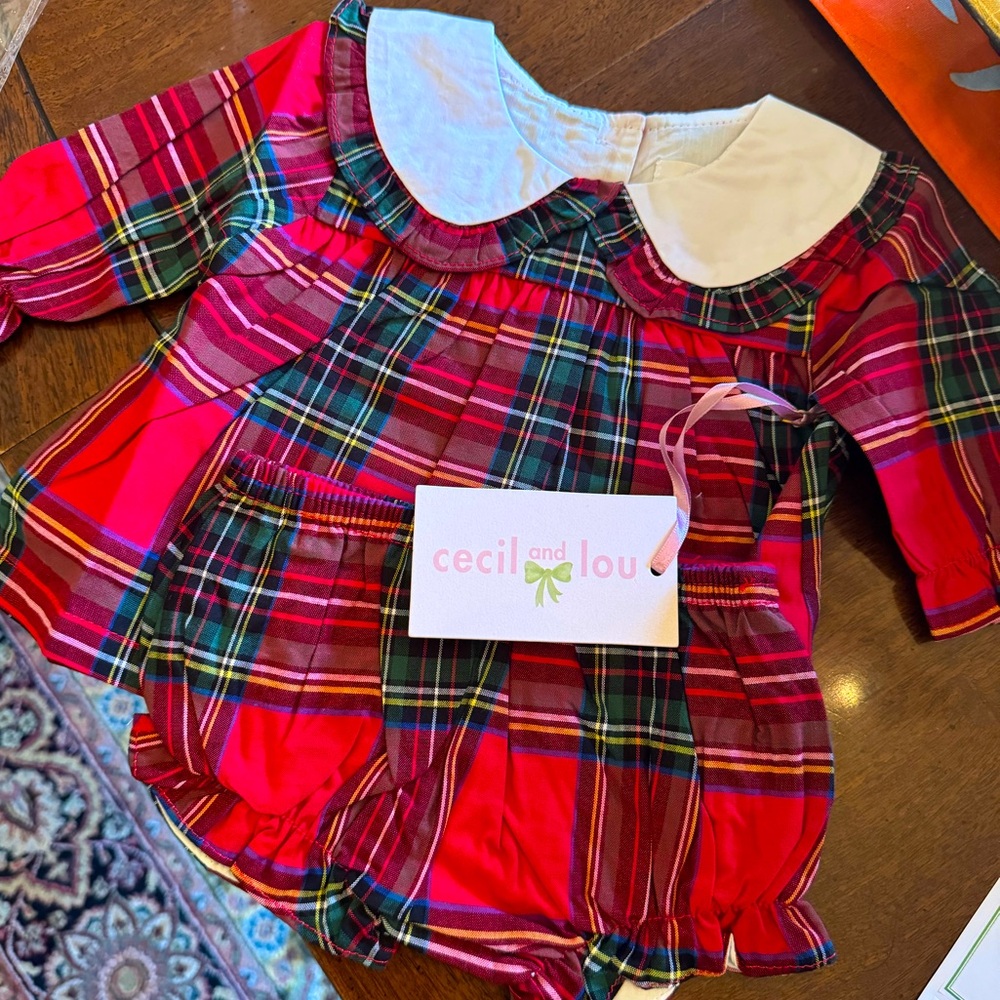 Newborn baby girl Cecil and Lou Christmas plaid dress